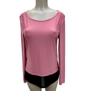 NYL Sport Tee Long Sleeve Women's Size XL Pink & Black Activewear Top Pullover